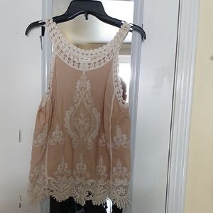 Elegant Lace Trimmed Tan Top